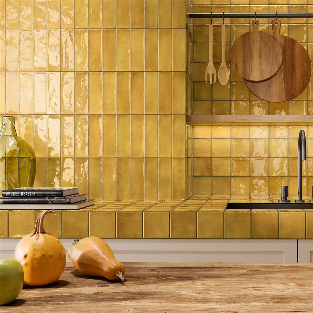 Vertical Cavendish mustard metro tiles